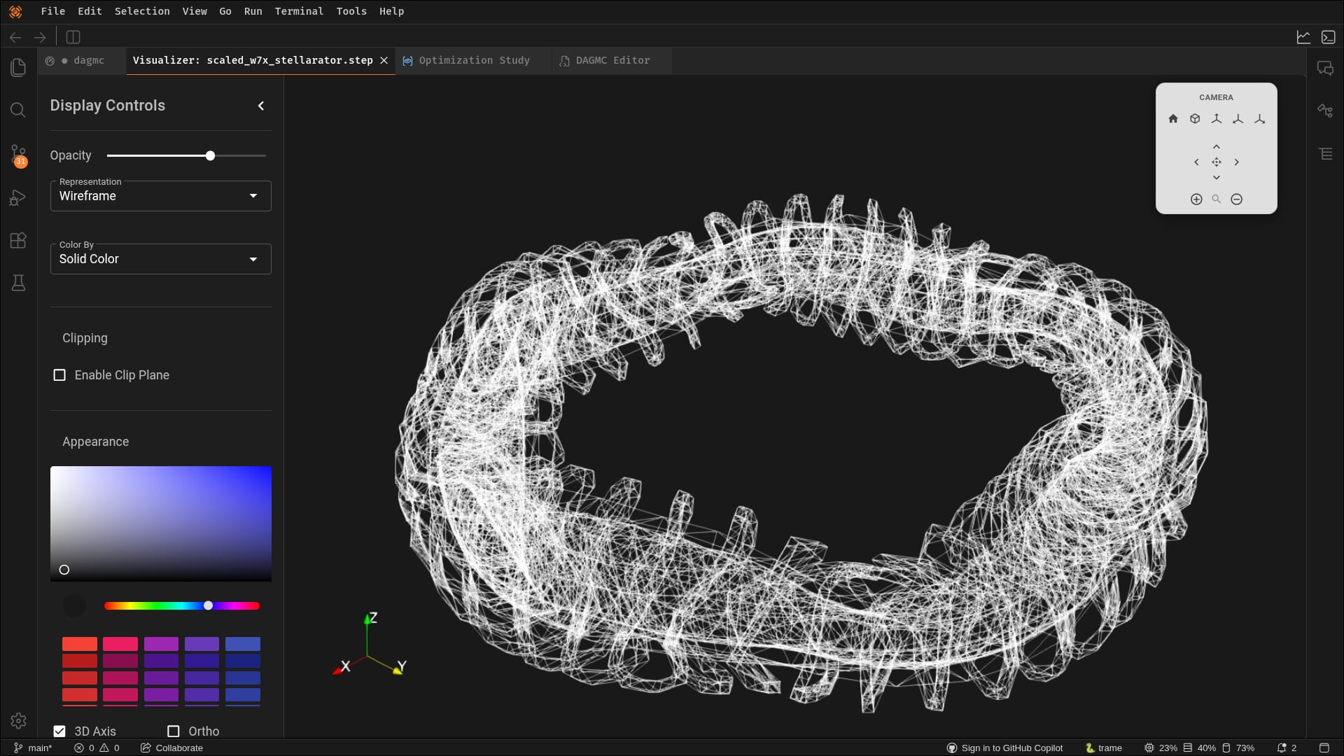 3D stellarator geometry wireframe viewer